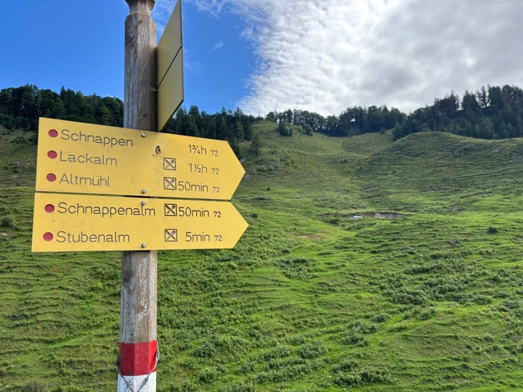 Wanderung zur Stubenalm Wanderschild
